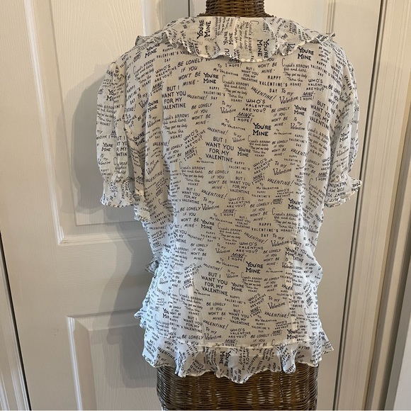 ❤️Meave by Anthropologie Love Note Ruffle Script Valentines Wrap Top, Sz 12 - Picture 5 of 10